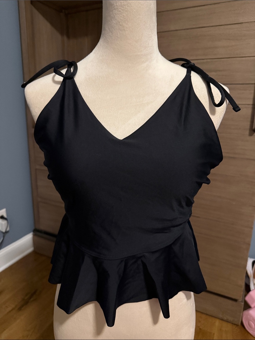 Albion Black Peplum Tie-Strap Women's Swim Top